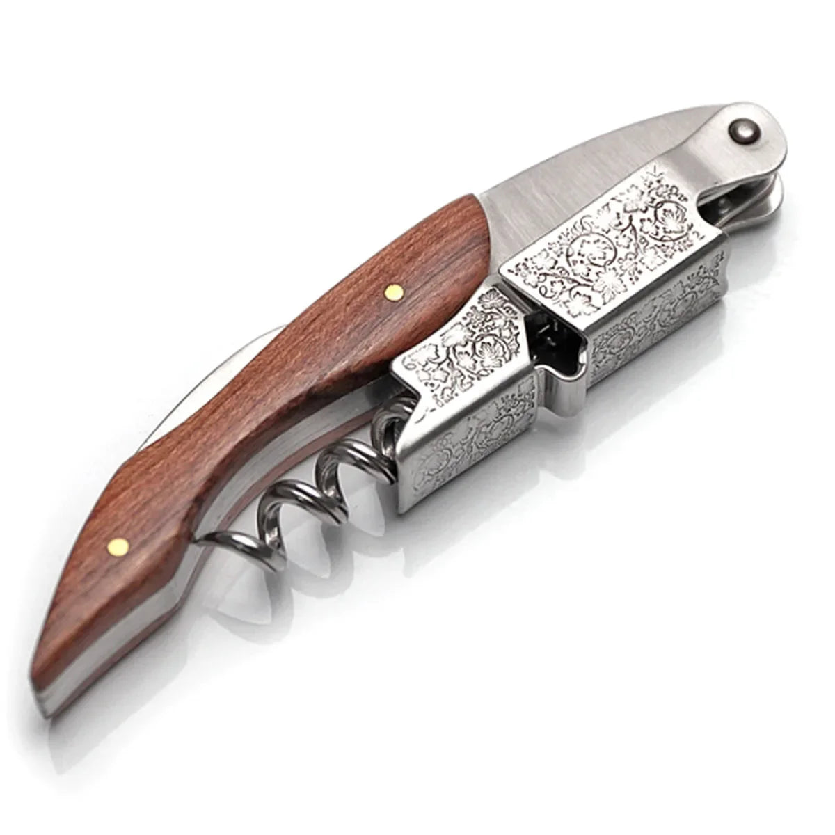 Wine Opener, Double Hinged Manual Wine Key for Bartender, Server, Waiter, Stainless Steel Wine Bottle Opener Corkscrew Peaceful Pleasures Health and Wellness B