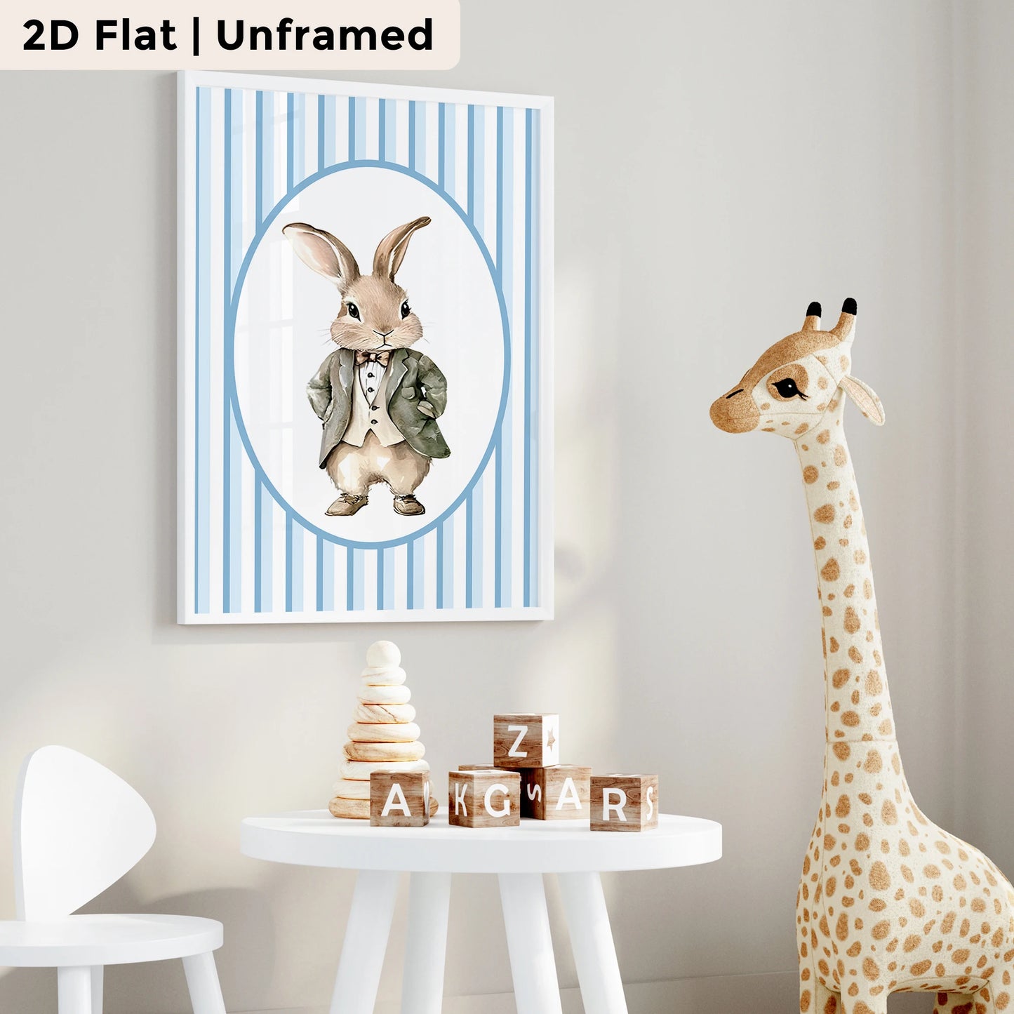 3-Piece Cartoon Blue Rabbit Canvas Wall Art | Kids Room Decor