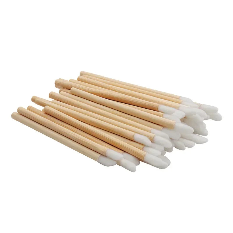 100-Pack Disposable Wooden Lip Brushes | Nylon Makeup Applicators