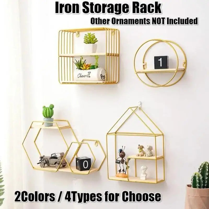 Black Gold Nordic Wall Shelf Metal Iron Storage Rack Multi Shape DIY