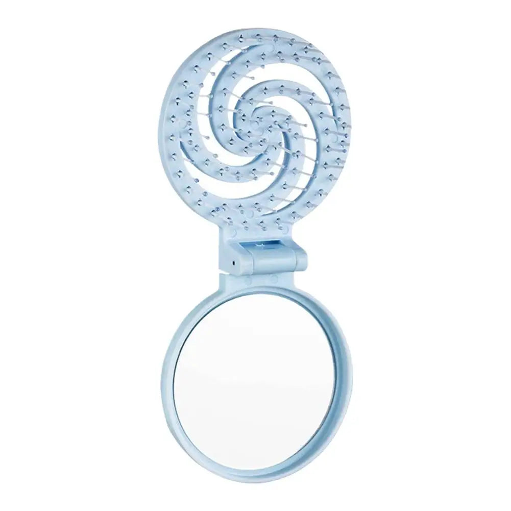 Mini Pocket Mirror Folding Comb Girl Women Portable Round Pocket Small Travel Massage Hair Brush with Mirror Styling Accessories Peaceful Pleasures Health and Wellness Blue