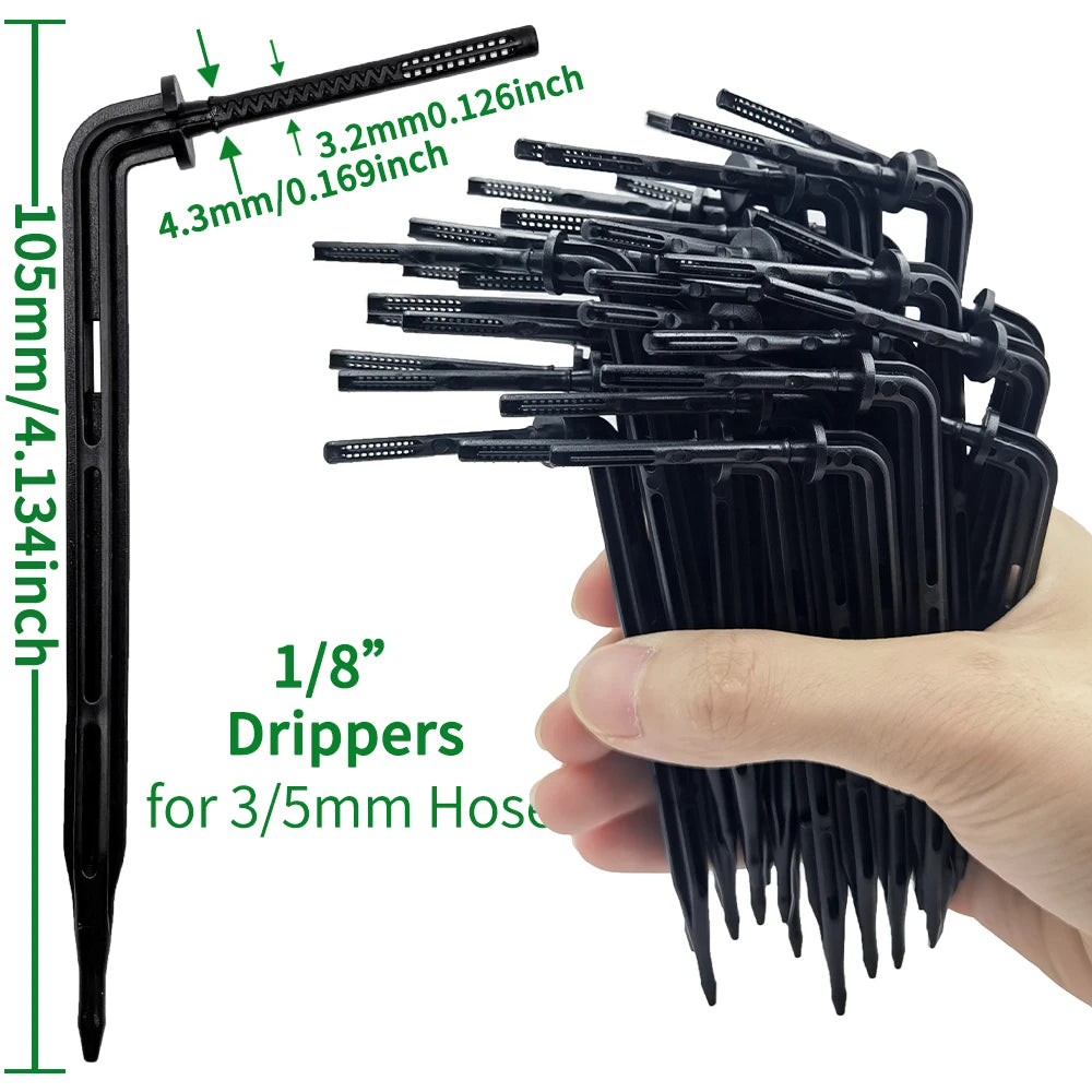 Greenhouse Drip Irrigation Kit Automatic Watering System Garden 4-Way 4/7mm to 3/5mm Hose Dripper for Pot Plant Vegetable Bonsai Peaceful Pleasures Health and Wellness