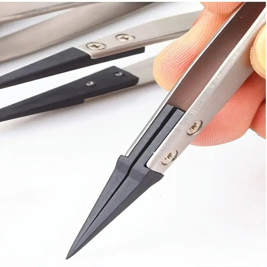 ESD-Safe Precision Tweezers Anti-static Tips Heavy-duty Metal Peaceful Pleasures Health and Wellness Silver 13cm