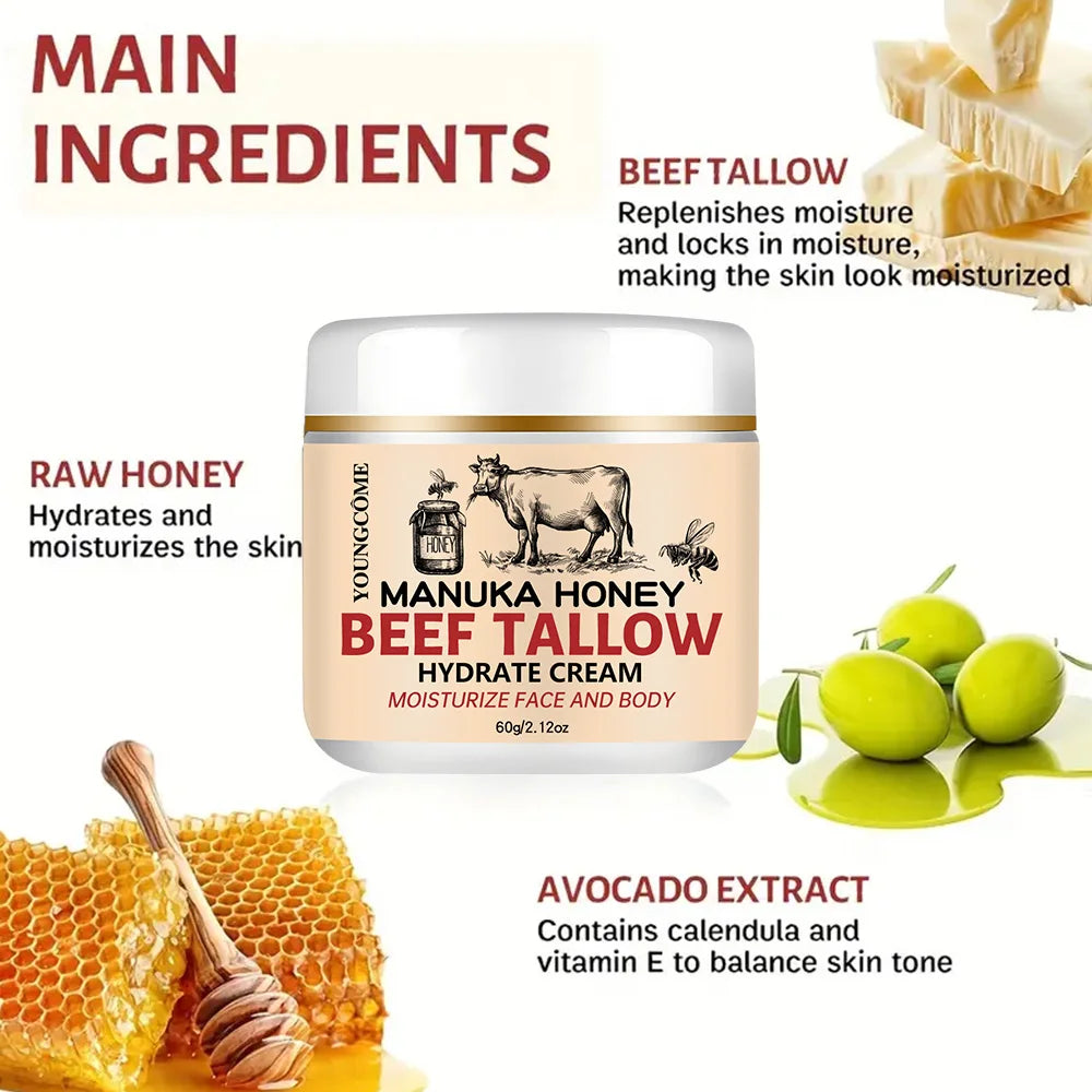 Manuka Honey Beef Tallow Face Cream Moisturiser Facial Anti Aging Skin Care Repair Fade Fine Line Wrinkle Remover Face Cream Peaceful Pleasures Health and Wellness