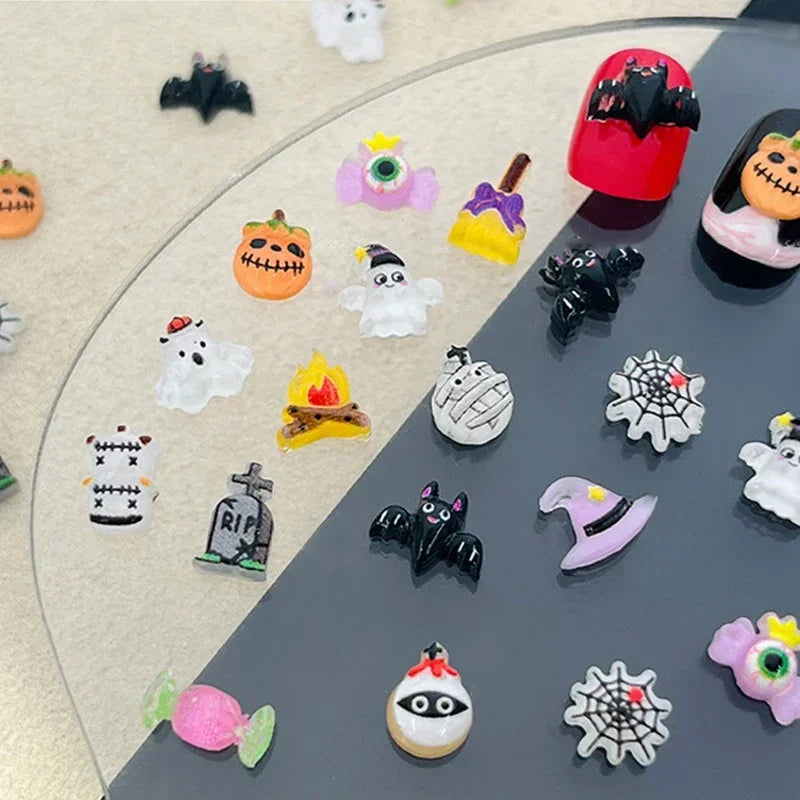 30pcs Halloween Nail Art Charm 3D Kawaii Pumpkin Ghost Halloween Resin Decorations Cartoon Clown Mini Figurines Resin Nail DIY Peaceful Pleasures Health and Wellness
