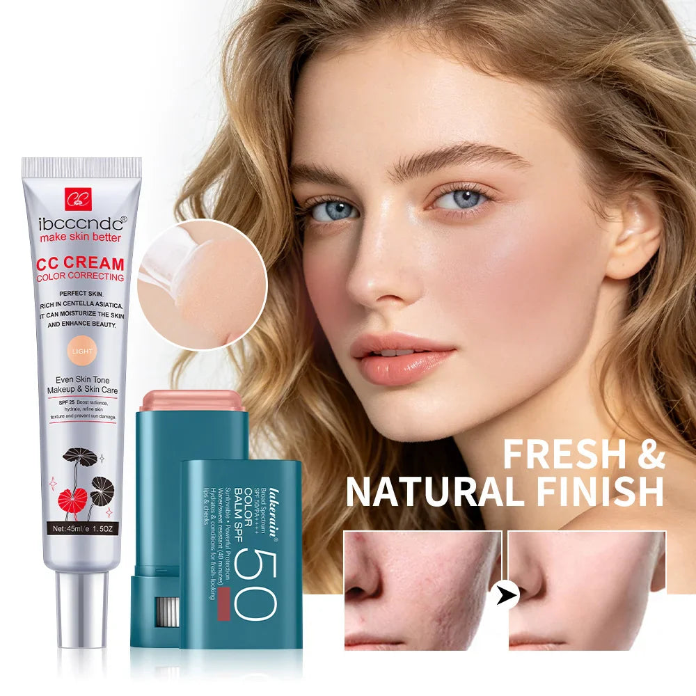 CC Cream & SPF 50 Blush Stick Set – Waterproof Korean Makeup