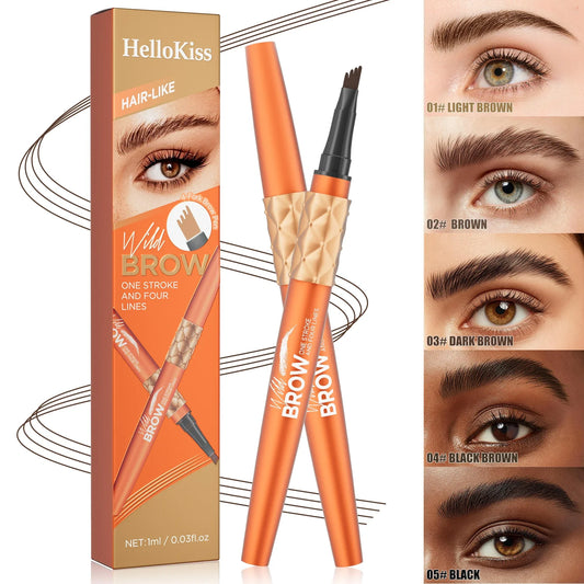 Hello Kiss 4-Tip Waterproof Liquid Eyebrow Pen | 3D Microblading Liquid Eyebrow Pen Oasis Select