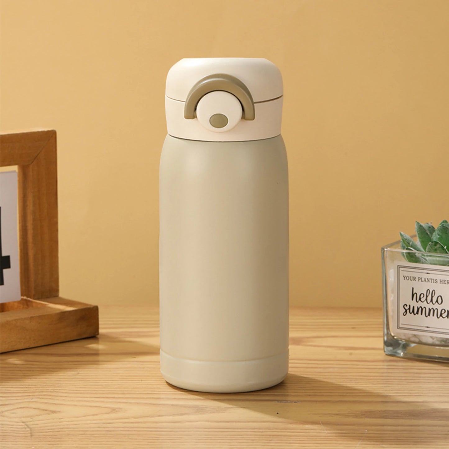 Portable Stainless Steel Water Bottle Lightweight Material Drinking Water Bottles Suitable for Thanksgiving Christmas Peaceful Pleasures Health and Wellness 350ml Creamy white