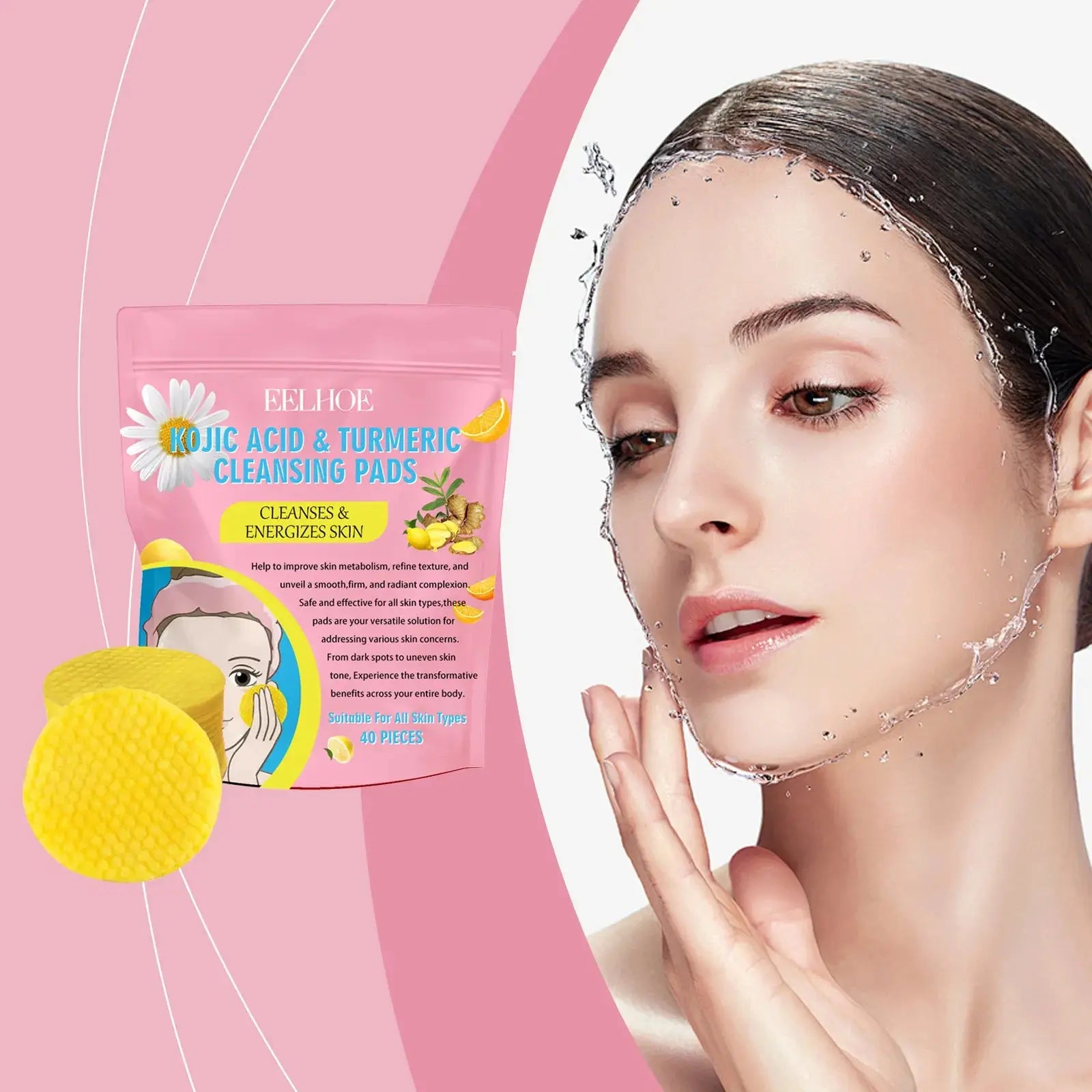 EELHOE Turmeric Kojic Acid Pads for Skin Lightening Peaceful Pleasures Health and Wellness