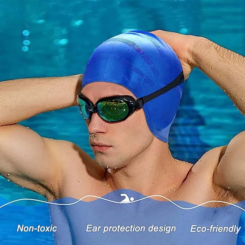 Waterproof Silicone Swim Cap – Large, High Elasticity, Ear Cover