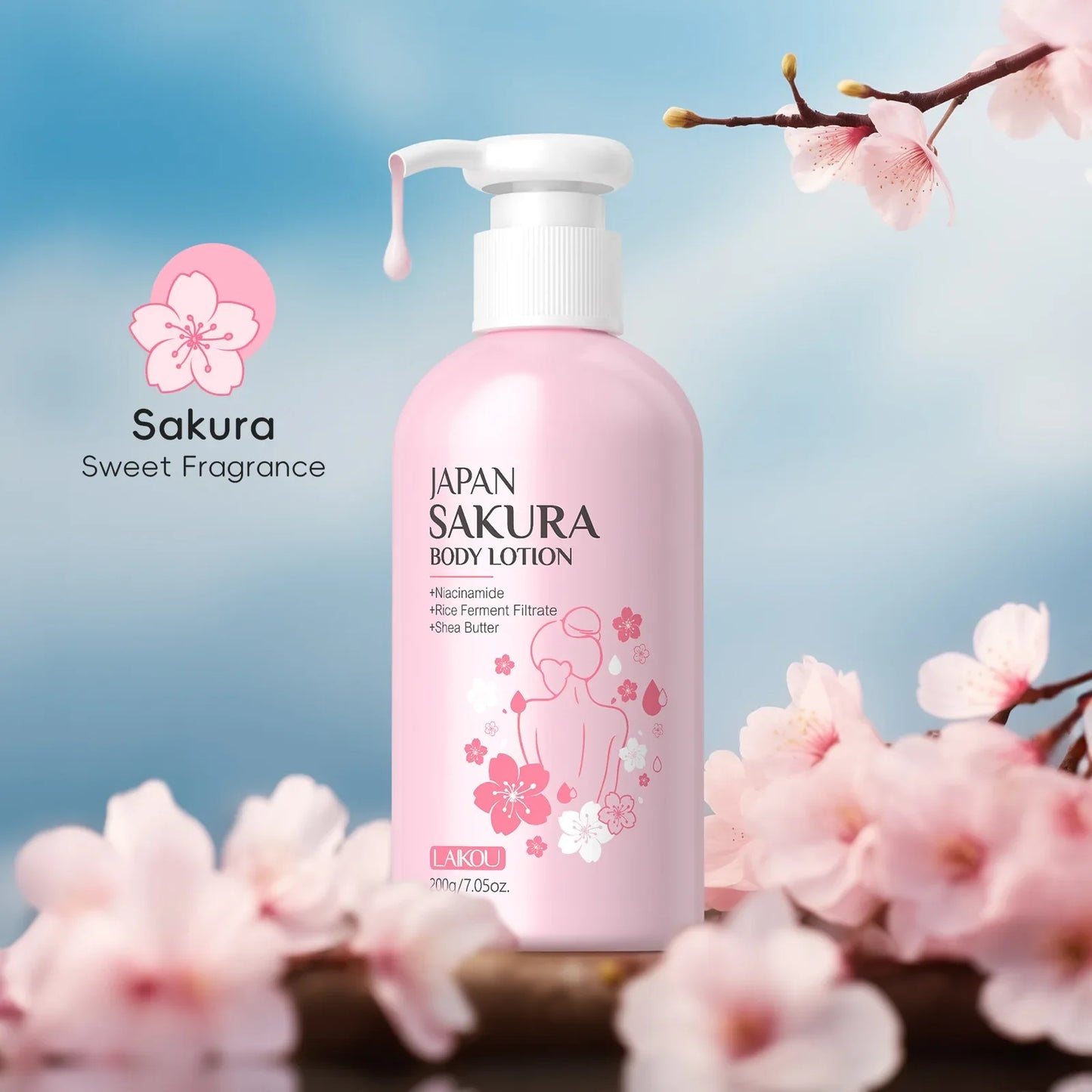 LAIKOU Cherry Blossom Body Lotion – 24H Sakura Moisturizer
