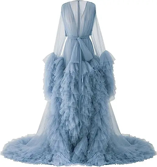 Deep V-Neck Lace Feather Maternity Gown | Photo Shoot Dress