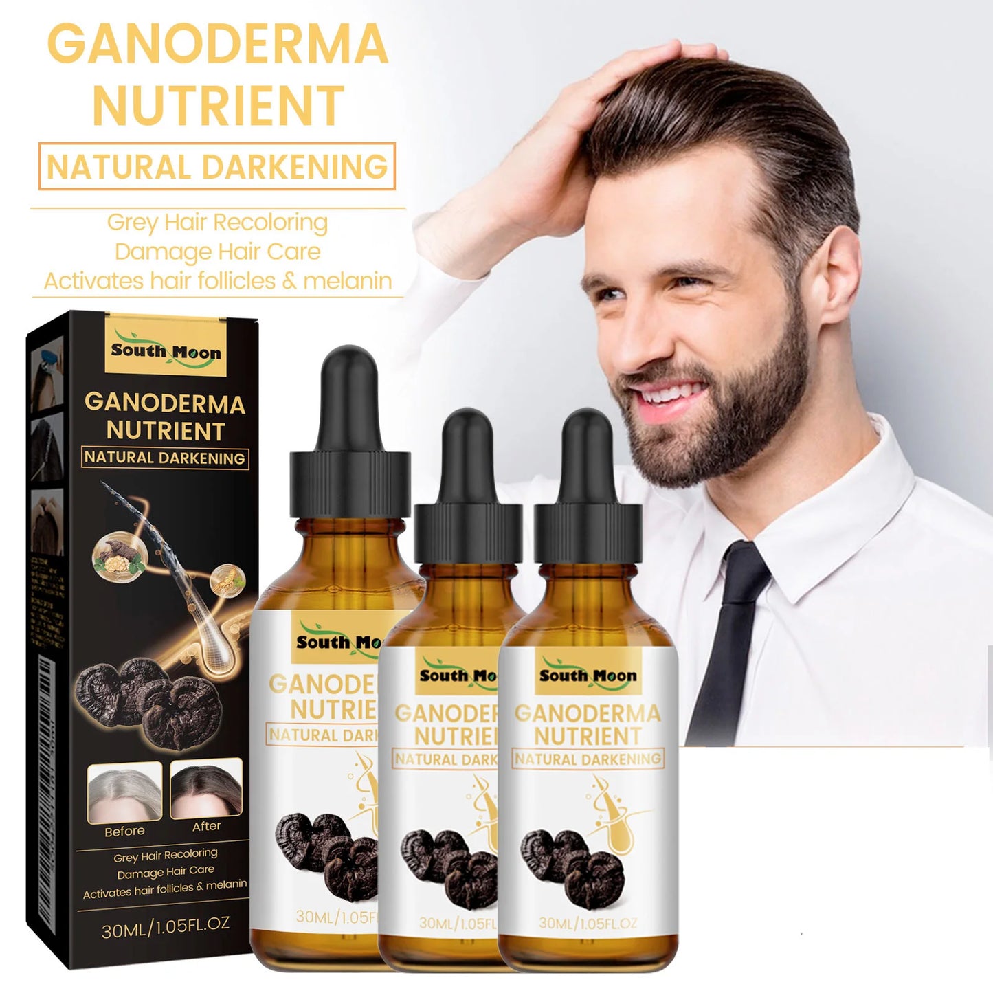 1/2/4pcs Black Ganoderma Lucidum Hair Liquid Repairing From White To Black Strengthen Hair Root Nourish Hair Oil Hair Care Serum Peaceful Pleasures Health and Wellness
