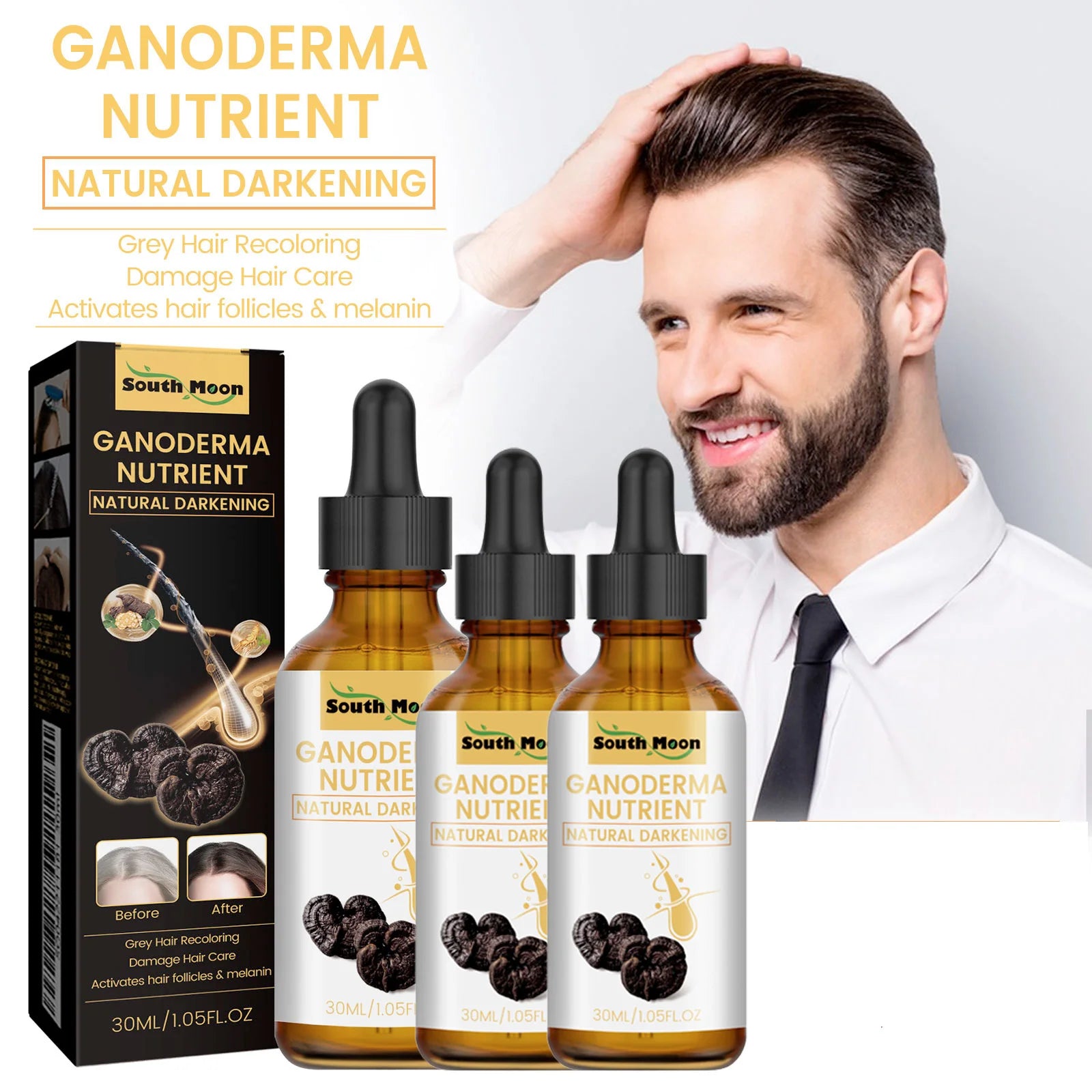 1/2/4pcs Black Ganoderma Lucidum Hair Liquid Repairing From White To Black Strengthen Hair Root Nourish Hair Oil Hair Care Serum Peaceful Pleasures Health and Wellness