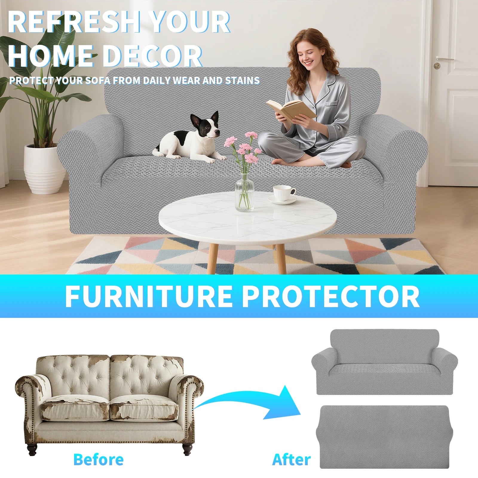 Stretch Sofa Cover Jacquard Spandex Elastic Sofa Slipcovers Couch Covers for Living Room Pets Kids Dogs Furniture Protector Peaceful Pleasures Health and Wellness
