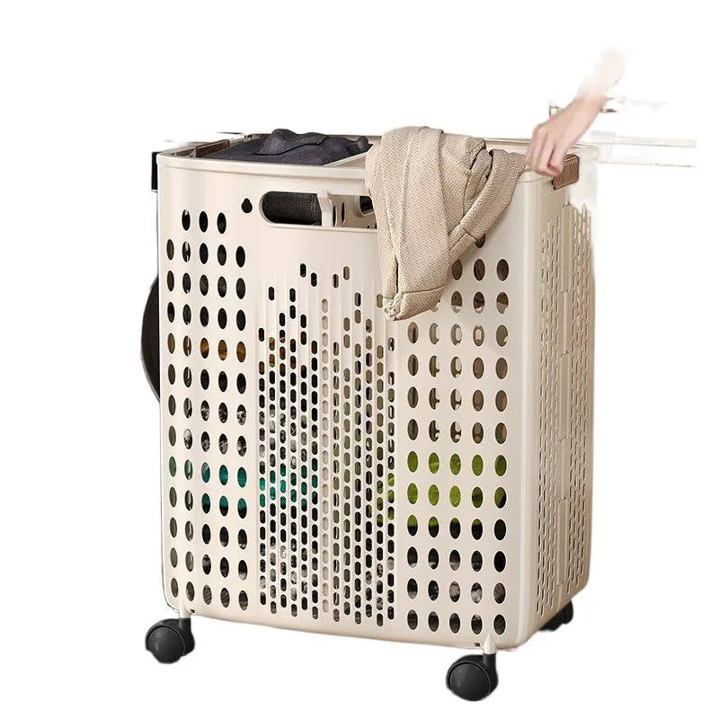 1 Piece, Two Colors Available, Household Bathroom Laundry Basket, Foldable Dirty Clothes Hamper, Large Capacity with Wheels, Simple Design, Laundry Storage Basket for Bathroom [No Divider in the Middle] Peaceful Pleasures Health and Wellness
