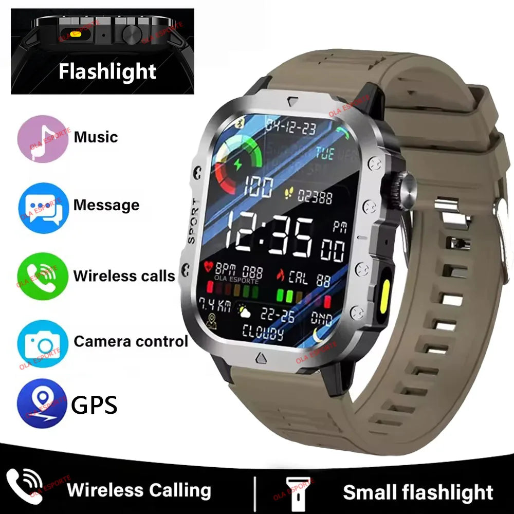 2026 New for Android Military Smart Watch Men IP67 3ATM Outdoor Sports Fitness Tracker Health Monitor 2.01'' BT Calls Smartwatch Peaceful Pleasures Health and Wellness Brown