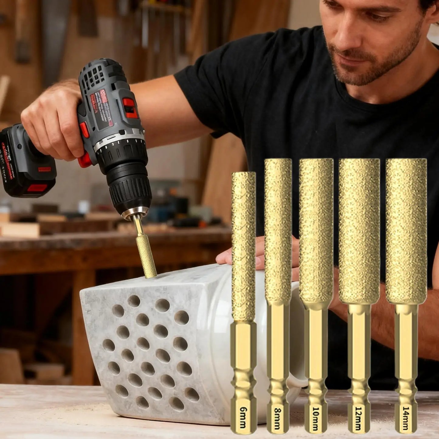 Diamond Grit Tile & Glass Drill Bits Set – 5-Piece Hex Shank