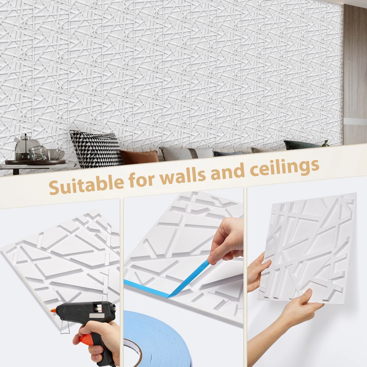 20/30pcs 3D pvc wall panels for indoor wall decoration, for living room hall bedroom hotel office,including tape Peaceful Pleasures Health and Wellness