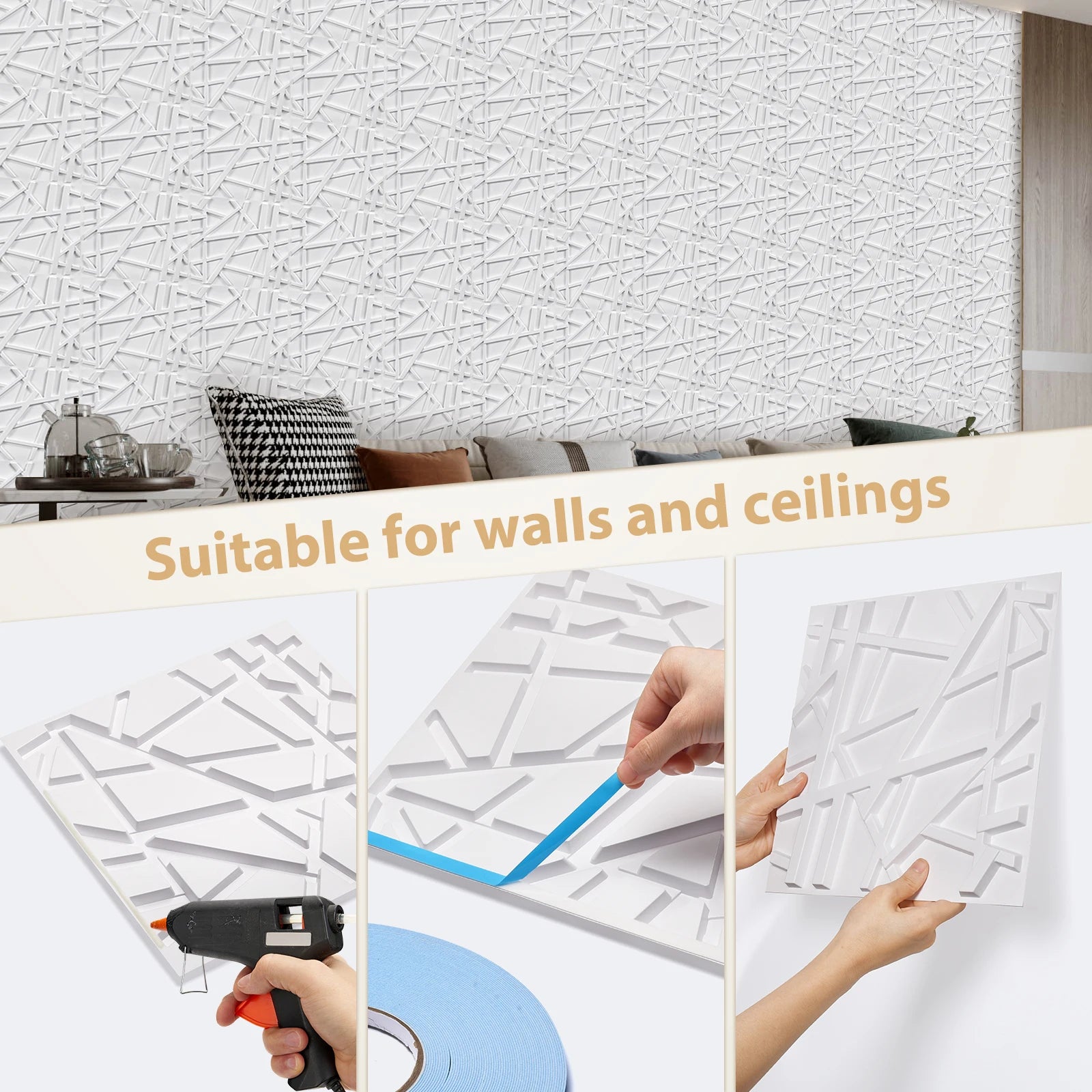 20/30pcs 3D pvc wall panels for indoor wall decoration, for living room hall bedroom hotel office,including tape Peaceful Pleasures Health and Wellness