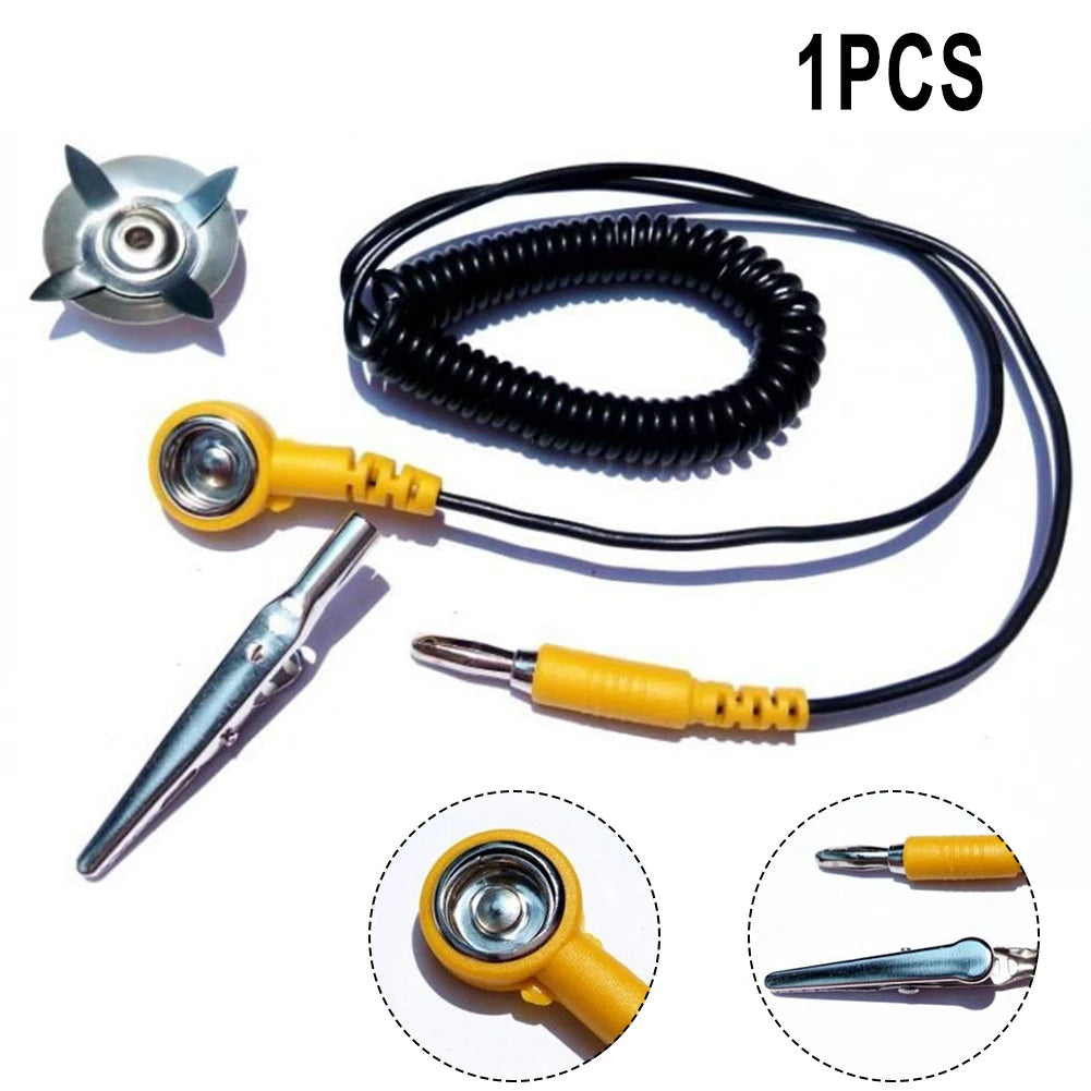 Anti-static ESD Grounding Cable Coiled Cord Alligator Clip Claw PU