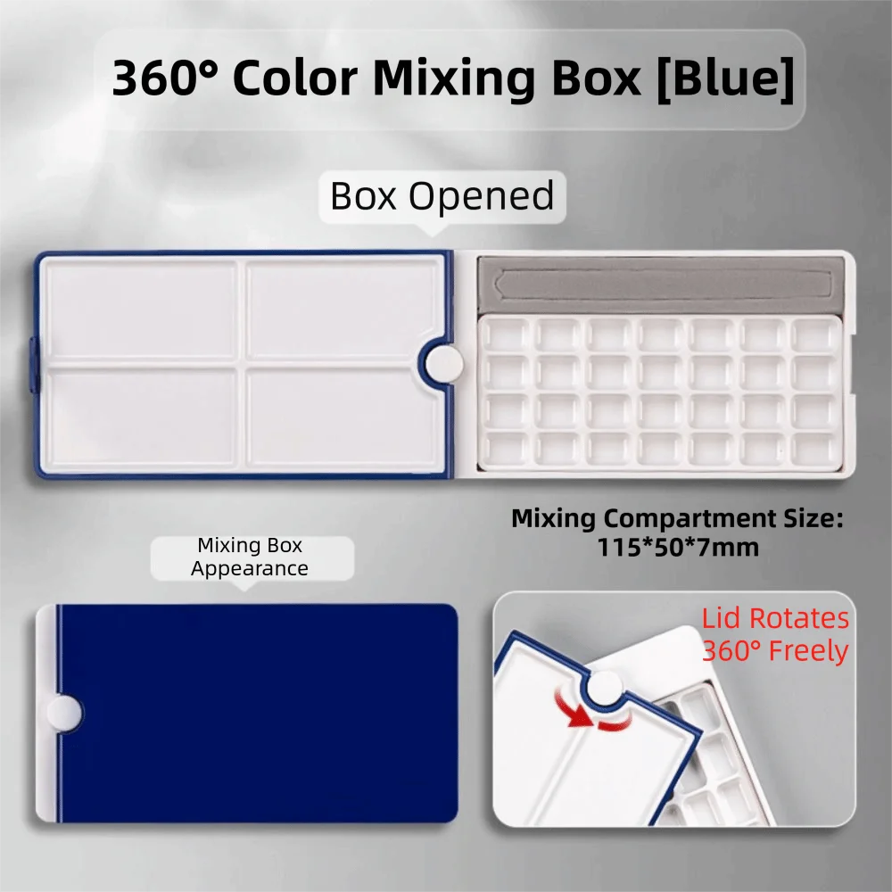 360 Degree Rotatable Watercolor Palette Detachable 28 Grids Paint Box Moisturizing Empty Solid Watercolor Storage Box Peaceful Pleasures Health and Wellness Navy