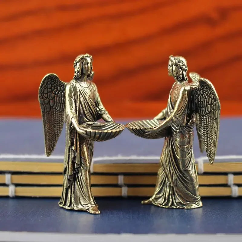 Brass Angel Statue Figurine | Small Bronze Desktop Ornament
