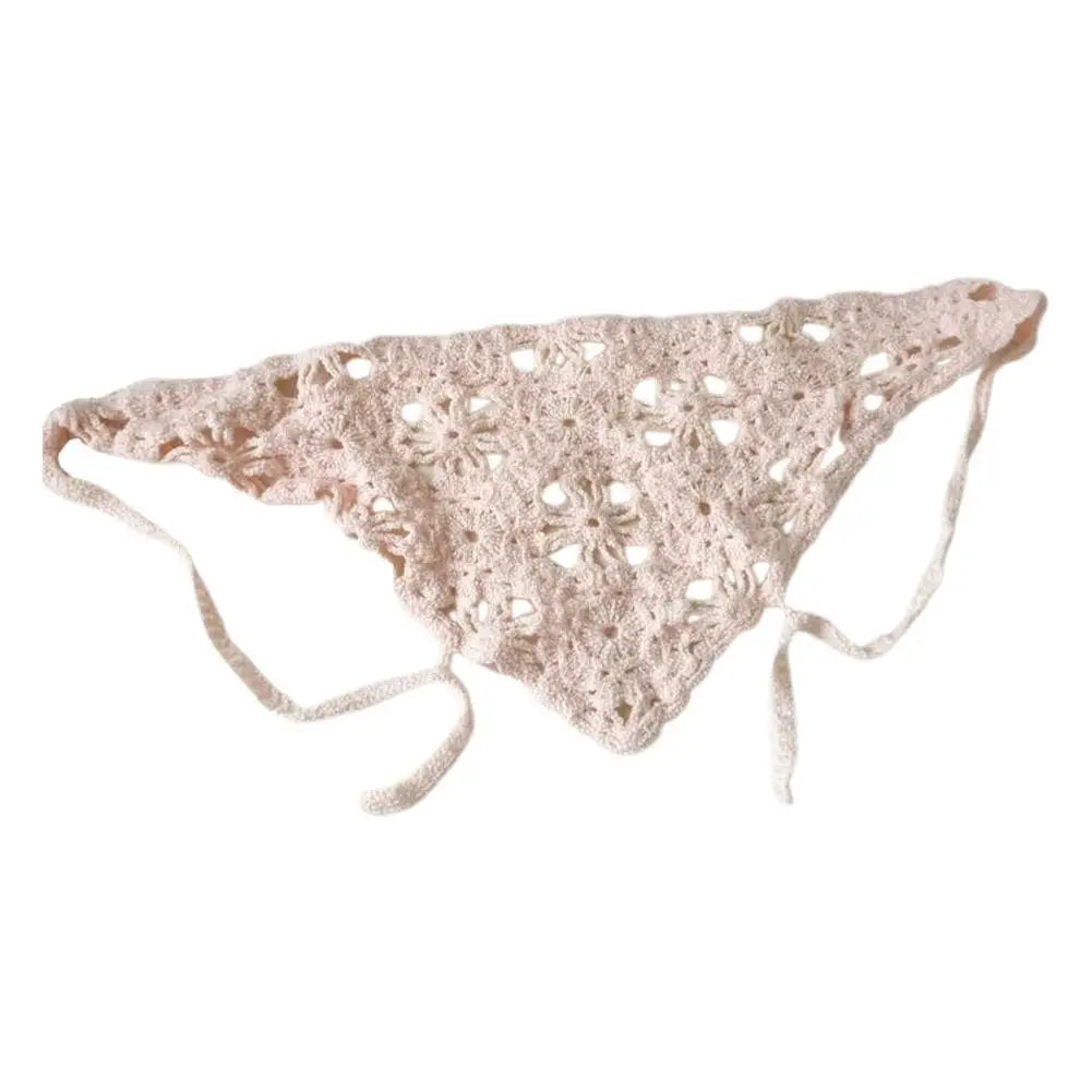 French Hollow Triangle Headband Towel For Women Beige Crochet Headbands Bandana Summer Travel Literary Photo Hair Scarf Bands Peaceful Pleasures Health and Wellness Pink