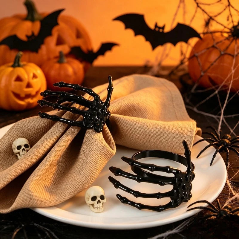 Halloween Skeleton Hand Napkin Rings Set 2–4 | Spooky Table Decor