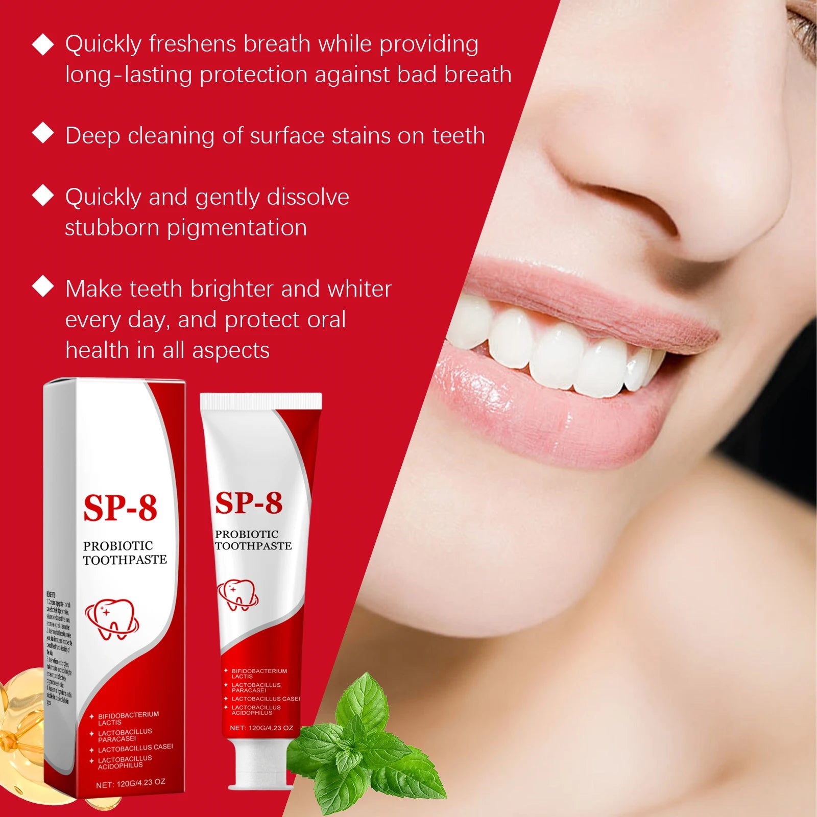 Probiotic Brightening White Toothpaste Removing Dental Plaque Preventing Tooth Decay Freshens Breath Cleaning Oral Toothpaste Peaceful Pleasures Health and Wellness