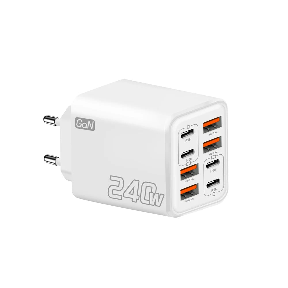 240W GaN 8-Port USB-C PD Fast Charger | QC 3.0 Wall Adapter