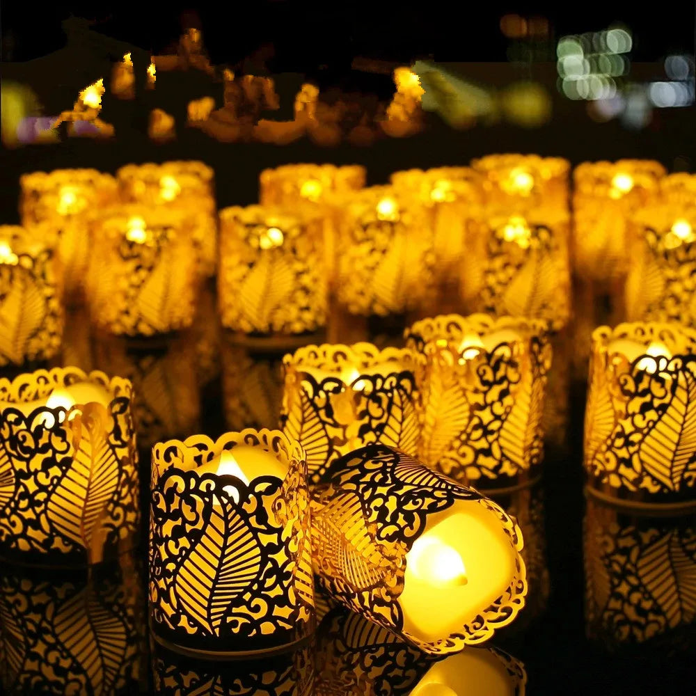 30/50Pieces Tealight Votive Candle Wrap Decorative Holder Laser Cutting Paper for Flameless LED Lights Wedding Table Party Decor Peaceful Pleasures Health and Wellness
