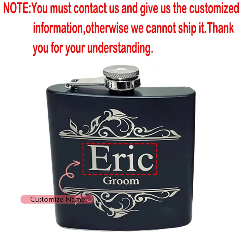 Personalized Engraved Black Flask | Groomsman Wedding Gift Engraved Flask Gift Peaceful Pleasures Health and Wellness custom A