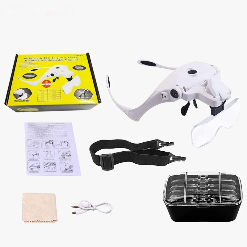 Head Mounted Glasses Rechargeable 5-Speed Optical Lens Reading Led Magnifying Glass Peaceful Pleasures Health and Wellness