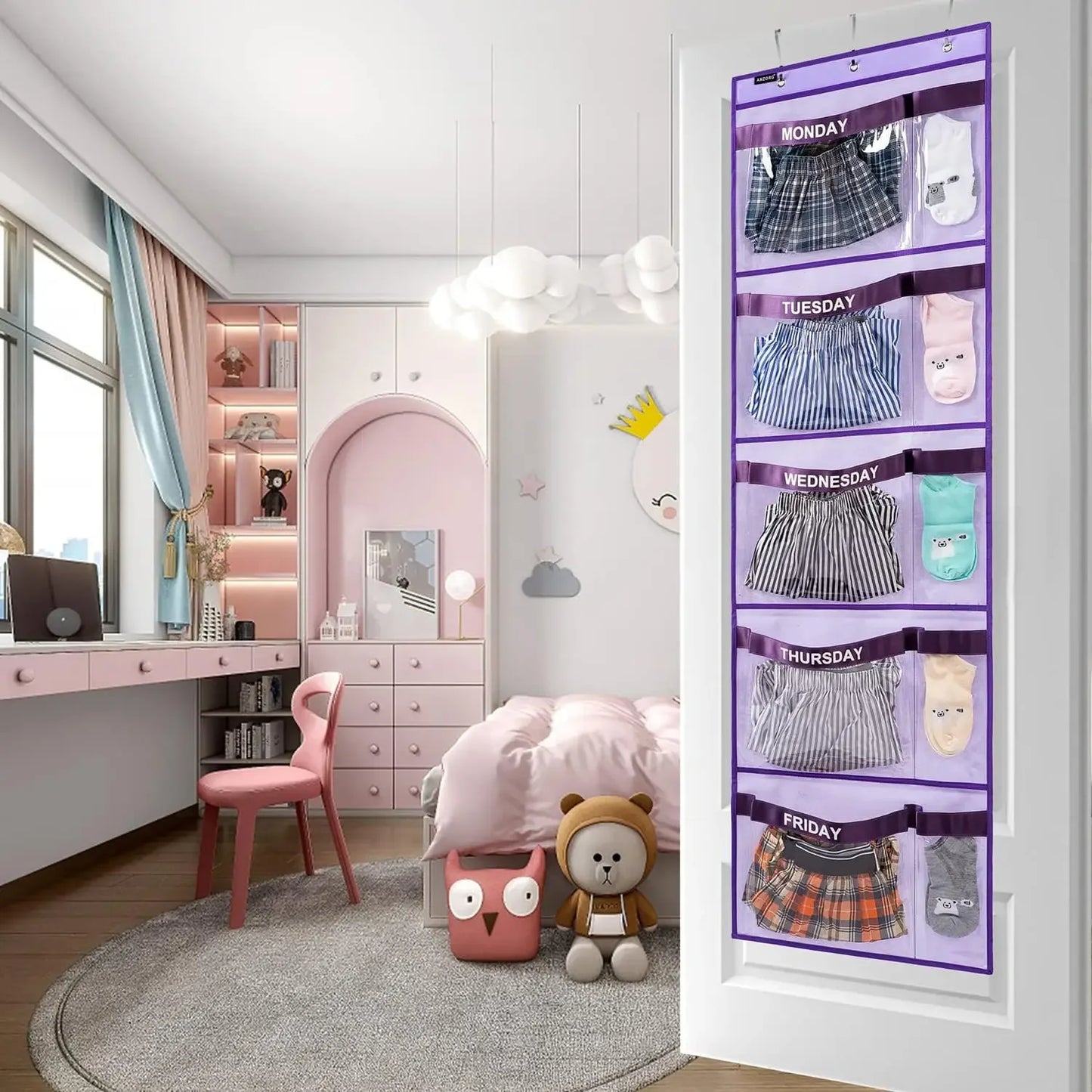 Weekly Kids Clothes Organizer with Day Labels, Hanging Storage for School Uniforms & Accessories Peaceful Pleasures Health and Wellness