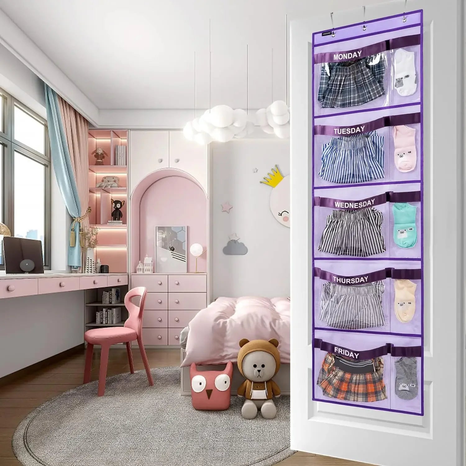 Weekly Kids Clothes Organizer with Day Labels, Hanging Storage for School Uniforms & Accessories Peaceful Pleasures Health and Wellness