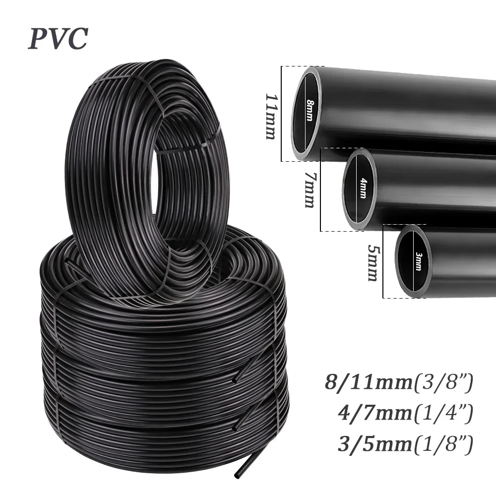 10M-100M 3/5mm 4/7mm 8/11mm Pipes 1/8'' 1/4'' 3/8'' PVC Garden Hose Black Micro Drip Irrigation Tube for Plants Watering System Peaceful Pleasures Health and Wellness