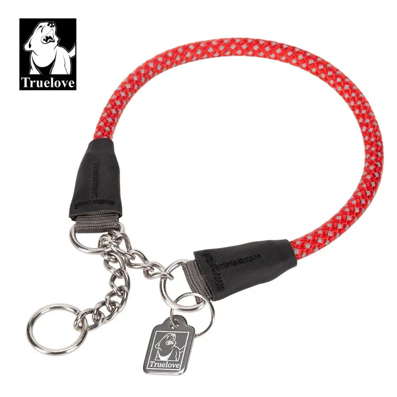 Truelove Large Dog Training Collar Reflective Nylon Stainless Steel Chain Adjustable Heavy Duty No Pull Dog Collar TLC5375 Peaceful Pleasures Health and Wellness Red M-(neck-35-40CM) China Mainland