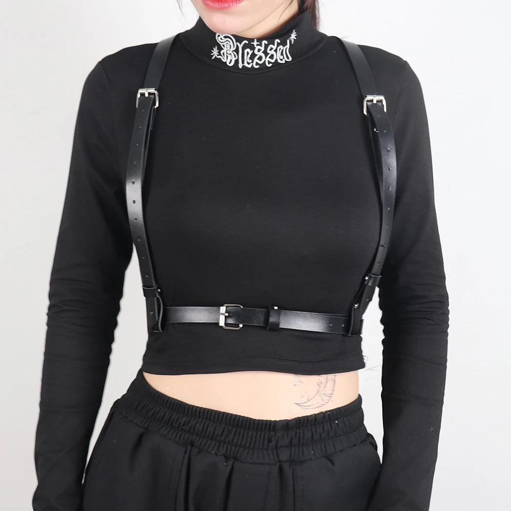 UYEE Underbust Corset Strap Punk Harness Belt PU Leather Bra Rave