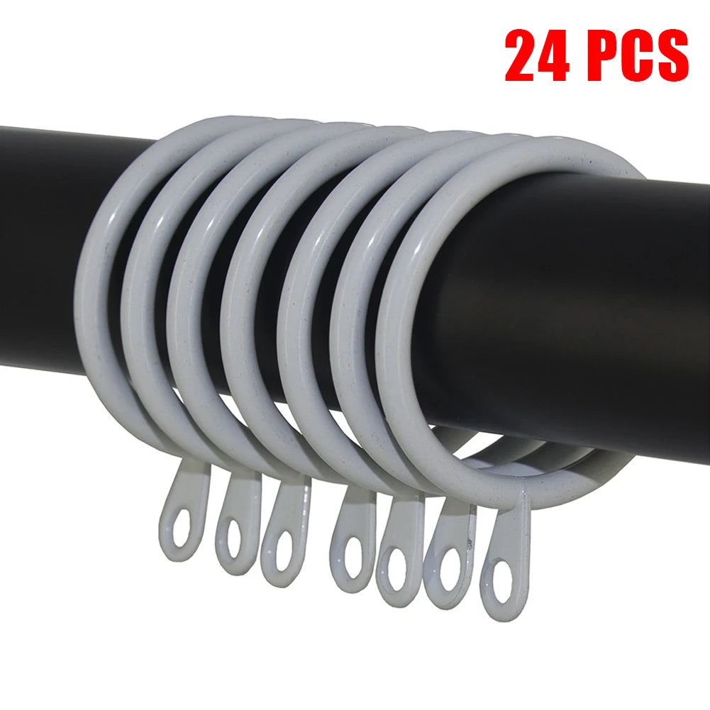 12 Curtain Rings Metal Black Silver White Iron Hanging Hooks Curtains