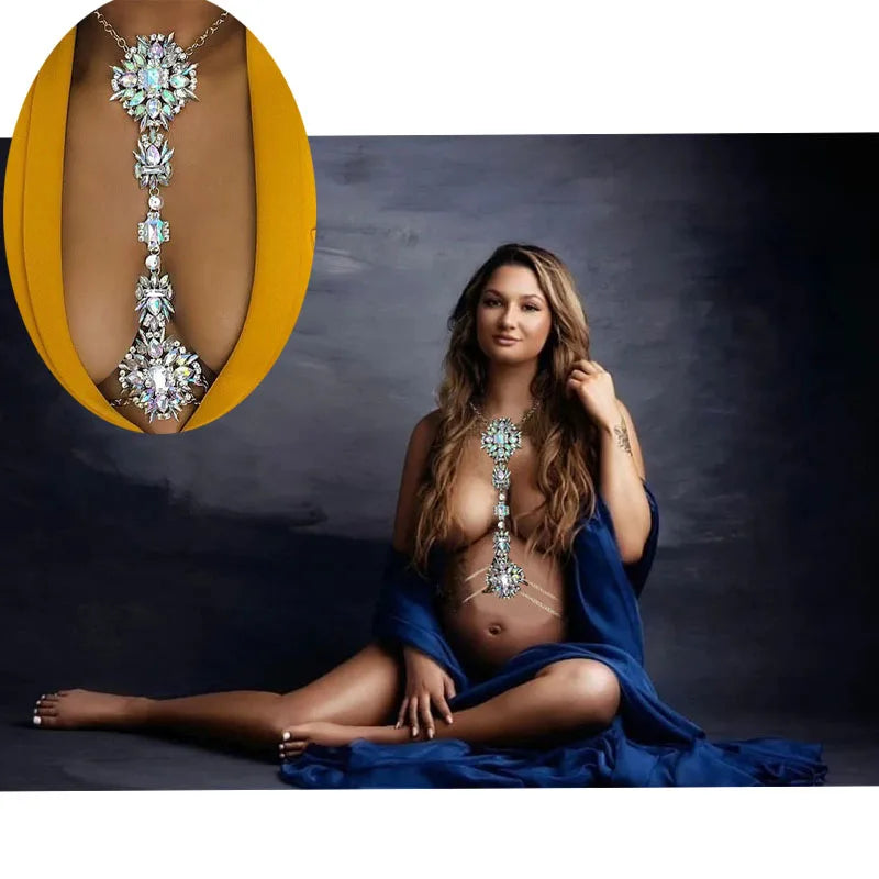 Boho Rhinestone Statement Chest Chain Crystal Necklace Body Chain For Pregnant Women Photography Props Peaceful Pleasures Health and Wellness
