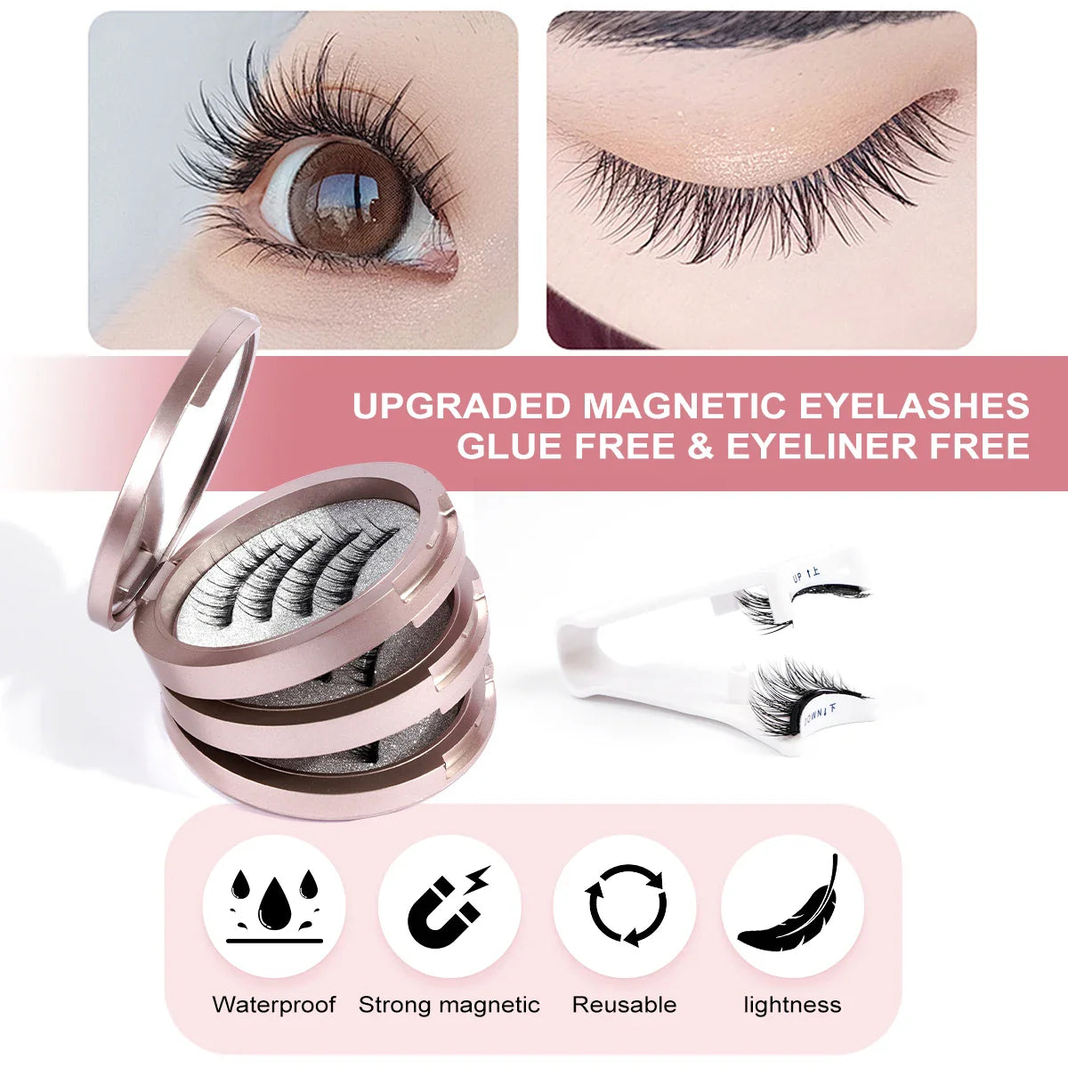 MAGEFY 3 Pairs Magnetic Eyelashes Glue Free with Applicator