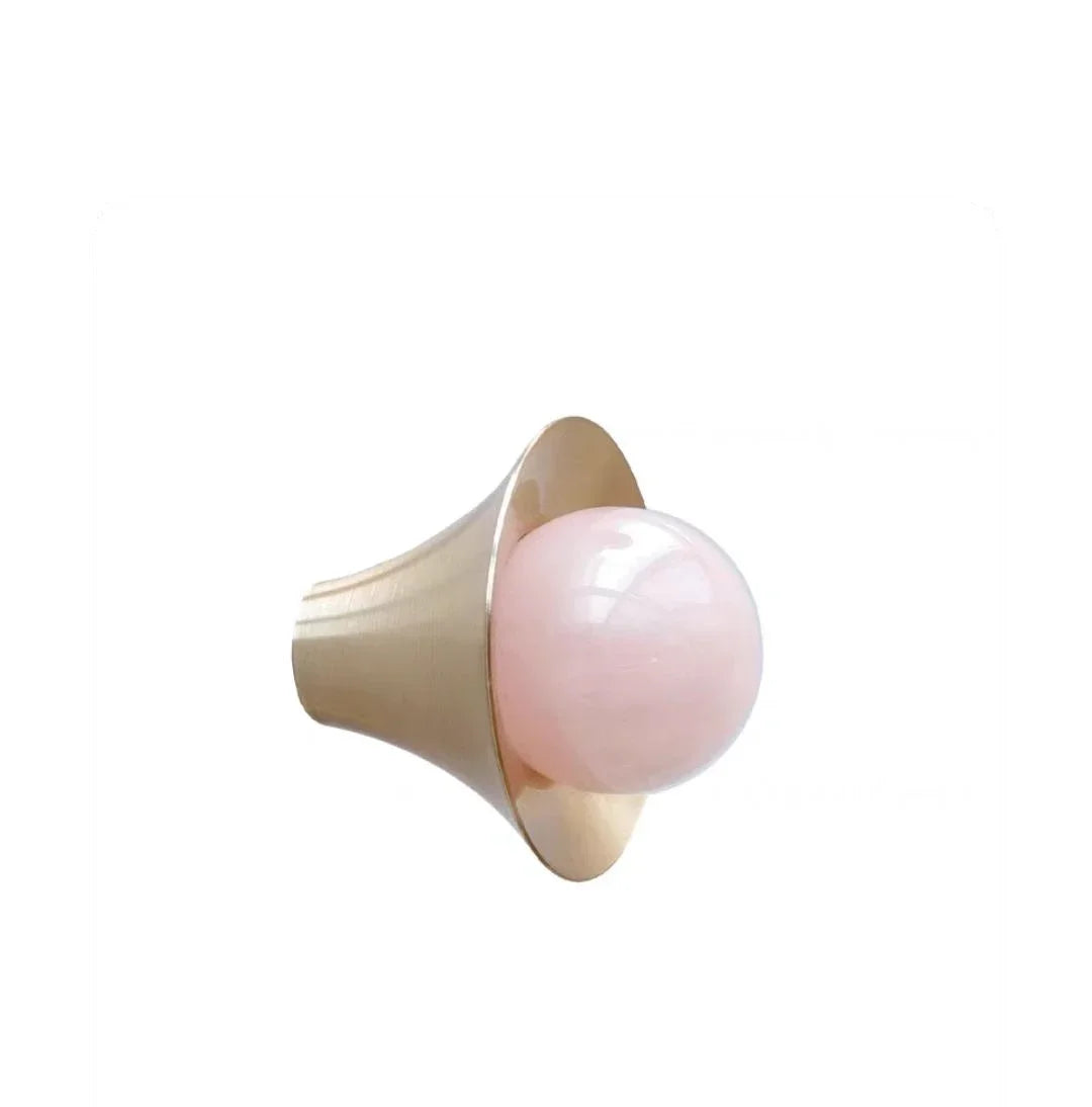 Pink Crystal & Solid Brass Cabinet Knobs | Natural Stone Handles
