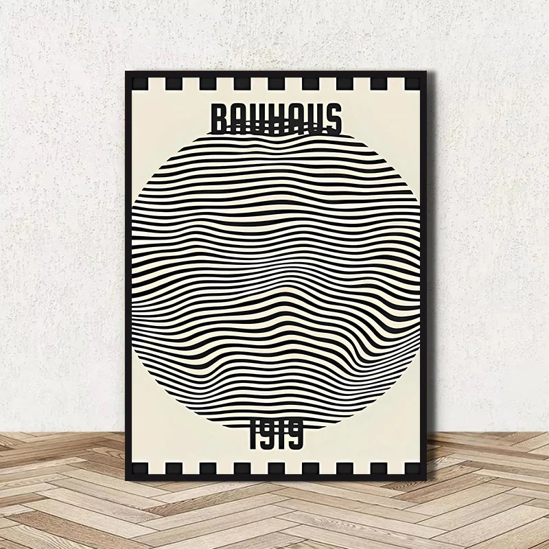 Abstract BAUHAUS art poster, line geometric pattern canvas art painting used for room wall and living room decoration, framel Peaceful Pleasures Health and Wellness