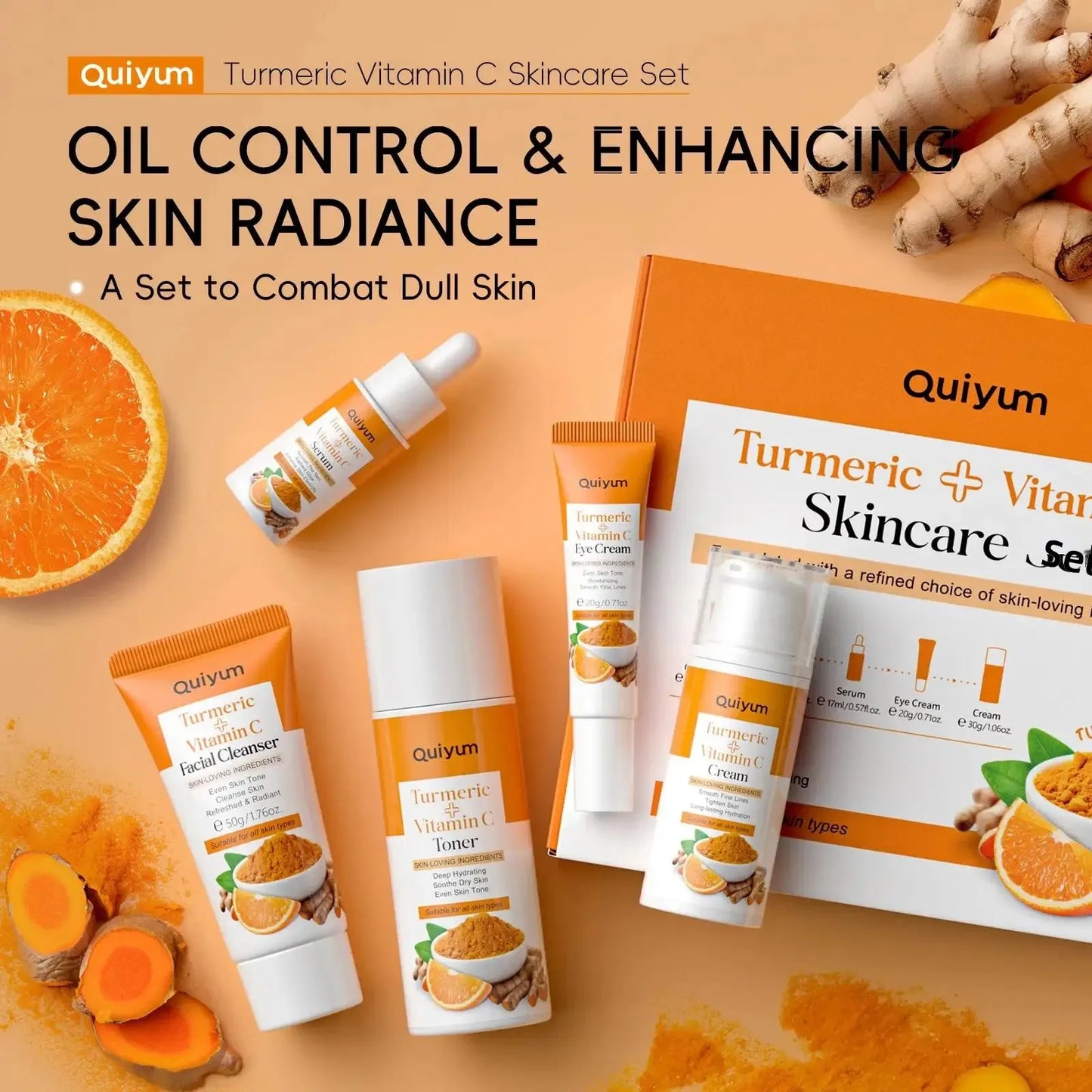 Vitamin C Turmeric 5-Piece Facial Skincare Set | Hydrate & Firm