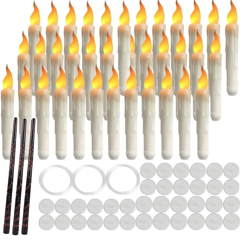 Flameless Flickering Taper Candles With/Without Remote Control Timer Dimmer Battery Operated Candlesticks for Christmas Wedding Peaceful Pleasures Health and Wellness 36pcs wand Control