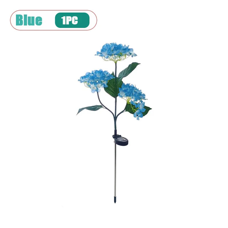 Solar Hydrangea Stake Lights 3-Head Blue Flower Garden Decor