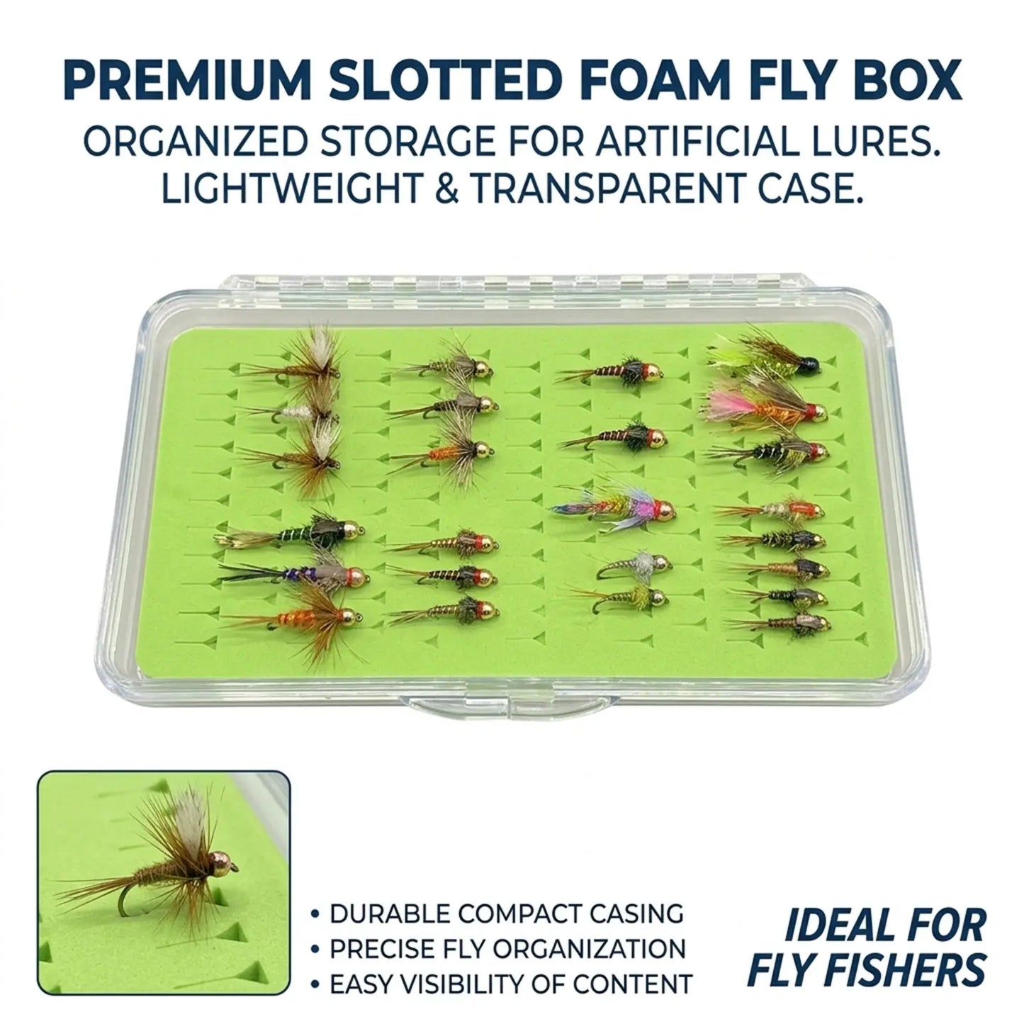 Acrylic Fly Fishing Box With Silicone Slots Durable Green Compact Design For Outdoor Use Peaceful Pleasures Health and Wellness