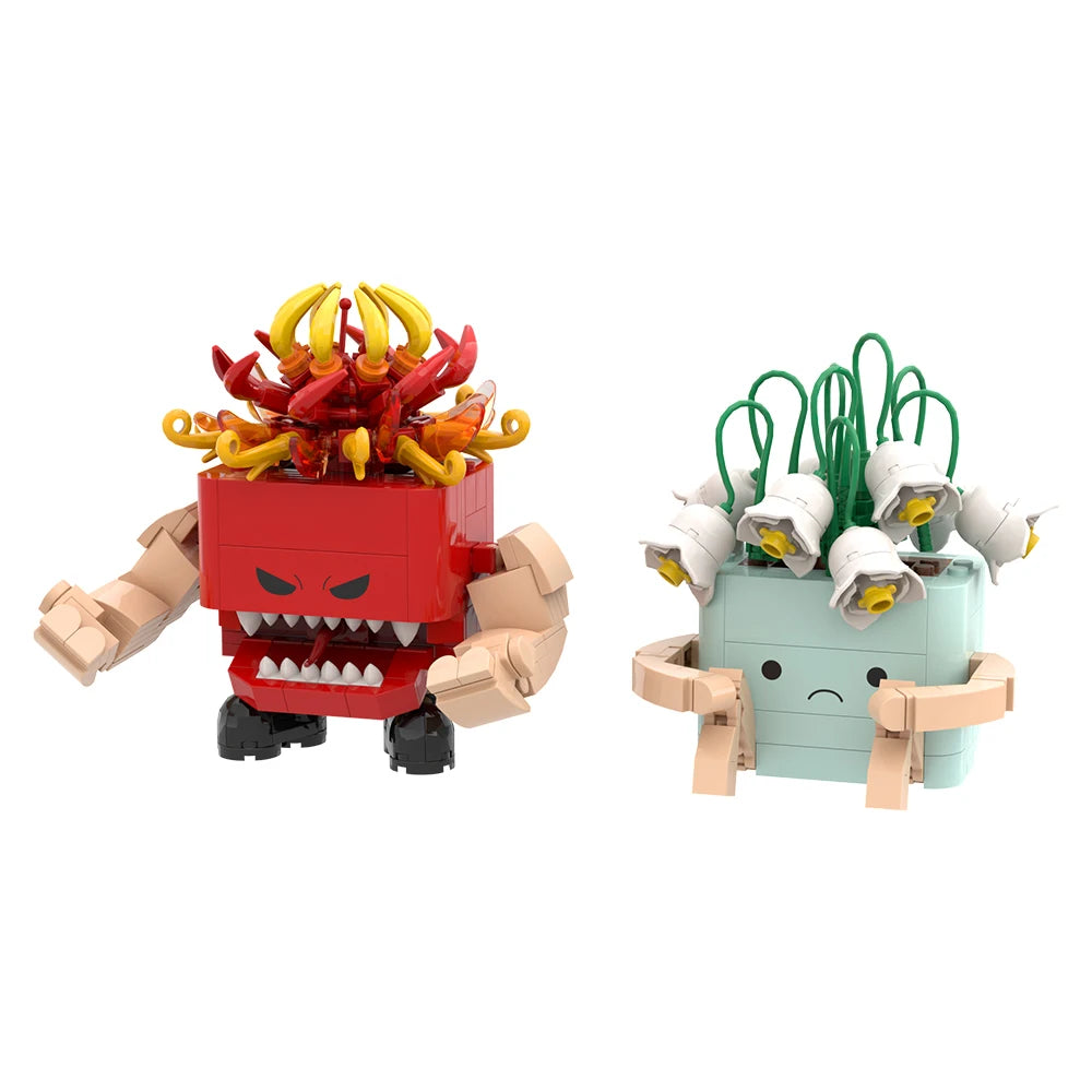 MOC Angry & Sad Plant Pot Building Blocks | 423 Pcs, Rotating Flower