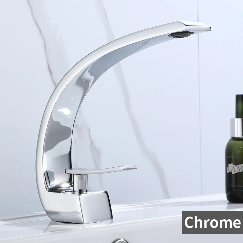 AOGUTU Waterfall Basin Faucet | Single Handle Black & Gold Tap